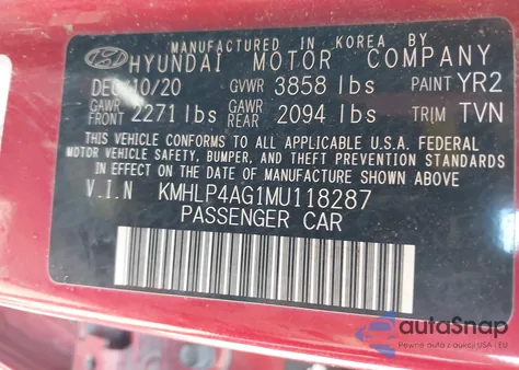 2021 Hyundai Elantra Limited z USA, uszkodzony, nr VIN KMHLP4AG1MU118287